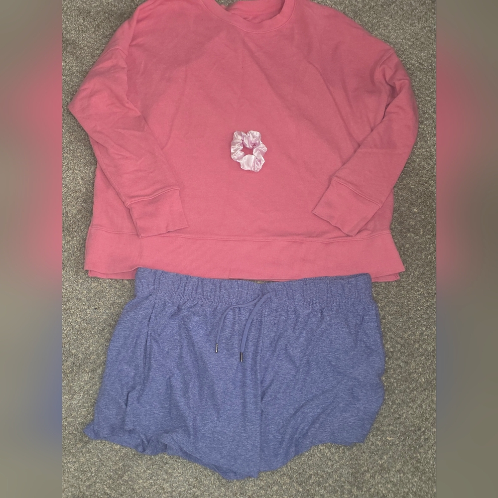 Pink Light weight Sweatshirt and Blue Shorts